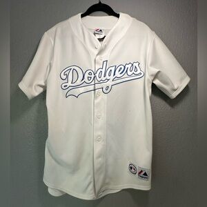 Majestic vintage Dodgers Jersey Button Up White MLB LA Baseball Shirt Rare sizeM
